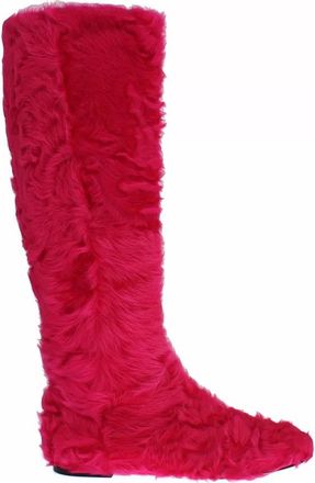 Dolce & Gabbana Pink Lamb Fur Leather Flat Boots Womens Shoes