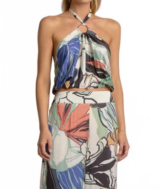 Elan Botanical Printed Halter Top In Multi