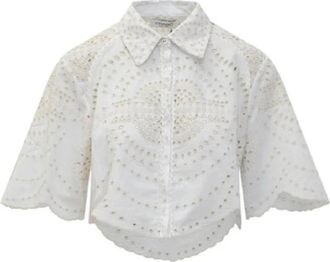Charo Ruiz Ibiza Emmie Openwork Shirt - Dames - Overhemden - Wit - XS - Katoen - Overhemden
