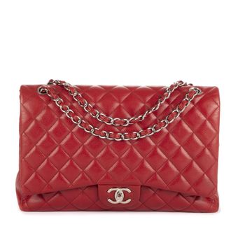 Chanel Pre-owned Womens Classic Maxi Jumbo Double Flap Shoulder Bag - Red - One Size