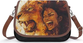 Generic Roaring Beast Lion And Beauty Leather Crossbody Bags for Women Messenger Handbag Purse Shoulder Bag