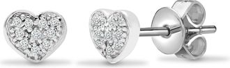 Jewelco London 18ct White Gold 0.1ct Diamond Love Heart Stud Earrings - 18E110