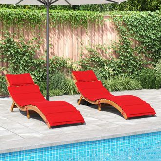 vidaXL Vidaxl - Tumbonas Con Cojines 2 Uds Madera Maciza De Acacia Rojo
