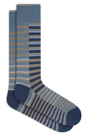 Bugatchi Broken Stripe Mercerized Cotton Blend Dress Socks in Shark at Nordstrom