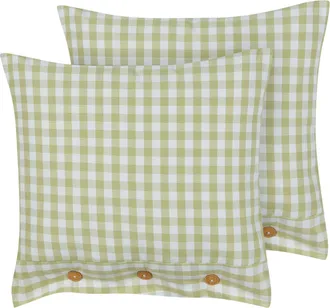 Beliani Beliani - Conjunto De 2 Cojines Decorativos Modernos Cuadrado Botones Estampado A Cuadros Verde Oliva Y Blanco 45 X 45 Cm Talya