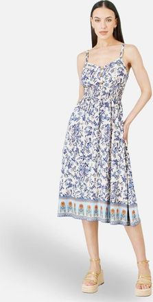 Yumi Floral Border Print Midi Sun Dress in White at Nordstrom, Size 12