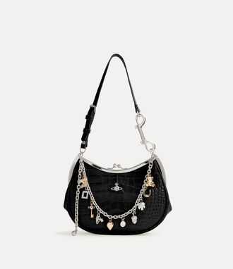 Vivienne Westwood Charm Frame Purse Emboss Croc Leather Black
