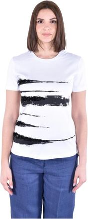 Max Mara Gebreid T-shirt met ronde hals en collectieprints - Dames - T-shirts - Wit - M - Katoen - Tops