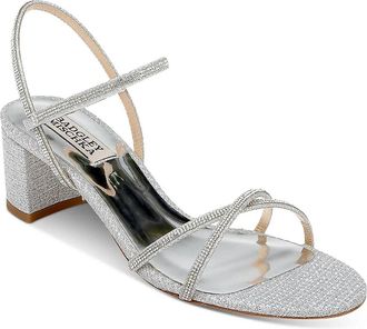 Badgley Mischka Ultima Sandals Womens 7 Leather Embellished Block Heel ZPO1636 (Silver,7)