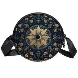 Generic Circle Crossbody Bag for Women, Retro Floral Sun Small Sling Bag Daypack with Zipper Adjustable Shoulder Straps Casual Ladies Girls Round Purse