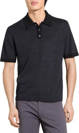 Theory Linen & Silk Polo in Black at Nordstrom, Size Xx-Large