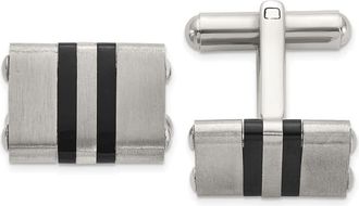 Diamond2Deal Stainless Steel Brushed and Polished Black IP-plated Striped Cuff Links