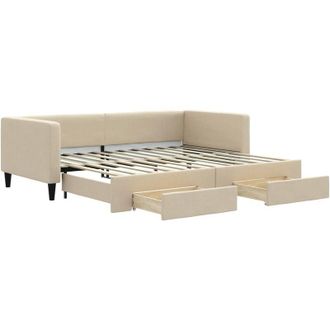 vidaXL Sof&aacute; Cama Nido Con Cajones Tela Color Crema 90x200 Cm Vidaxl