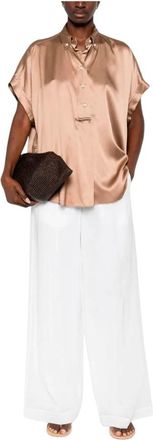 Brunello Cucinelli Katoenen Organza Wijde Trackbroek - Dames - Broeken - Wit - Maat: S Katoen