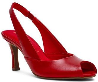 Anne Klein Jovi Slingback Peep Toe Pump in Red Crinkle at Nordstrom, Size 9.5