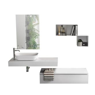 Aquadesign Mueble de ba&ntilde;o de 4 piezas en melamina blanco/blanco