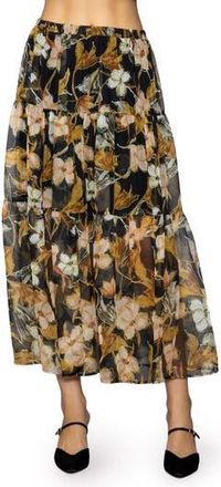 Melloday Floral Chiffon Tiered Maxi Skirt in Black Multi at Nordstrom Rack, Size X-Small