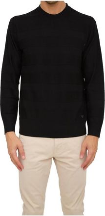 Emporio Armani Rondgebreide trui - Heren - Ronde hals truien - Zwart - 2XL - Wol - Truien & Vesten