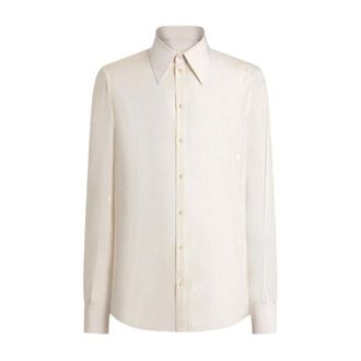 Dolce & Gabbana Formal Shirts, male, White, Size: M Gold Silk Jacquard Shirt