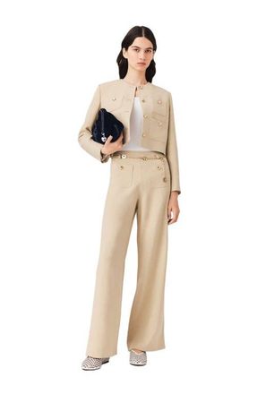 Maje Linen blend suit trousers in Beige at Nordstrom, Size 40 Eu