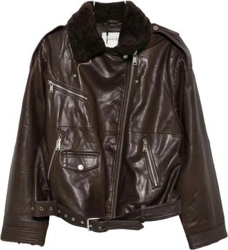 Gestuz Roja Leren Jas - Dames - Leren en Su&egrave;de Jassen - Bruin - XS - Leer - Jassen
