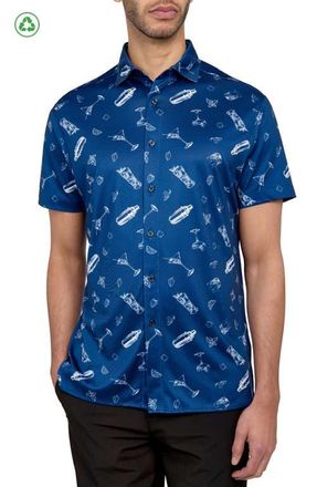 Con.Struct Regular Fit Cocktail Print Recycled Performance Golf Button-Down Shirt in White/blue at Nordstrom, Size Xx-Large