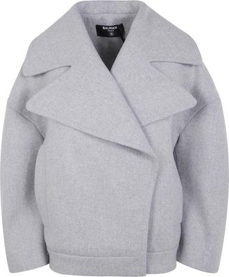 Balmain Wollen Pea Coat - Dames - Zomerjassen - Grijs - XS - Wol - Jassen