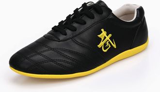 Generic Martial Arts Taewondo Shoes, Breathable Unisex Sports Boxing Karate Kung Fu Tai Chi for Children Teenager Adults(Black,6.5 UK)