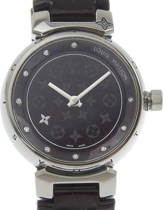 Louis Vuitton Pre-owned Tambour Monogram Vernis Roestvrijstalen Horloge - Dames - Vintage Horloges - Zwart - ONE Size - Vintage