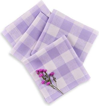 Solino Home Linen Dinner Napkins Set of 4, 20 x 20 Inch for Dining Table, Holiday and Everyday Table Decor - Buffalo Check in Misty Lavender at