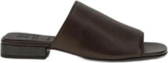 Brunello Cucinelli Schoenen, Dames, Bruin, 37 1/2 EU, Leer, Leren Blokhak Mules