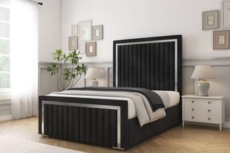 Comfort Beds Boston Chrome Naples Bed Frame - 50 Upholstered Headboard in Black | Size: Single