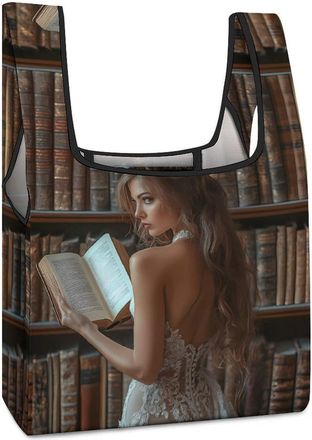 Generic Woman Portrait Oil Painting Shopping Bag Reusable Grocery Tote Bag Foldable Handbag for Travel Picnic