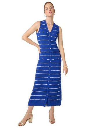 Jessica London Sleeveless Sweater Button Dress in Dark Sapphire White Stripe at Nordstrom, Size Medium
