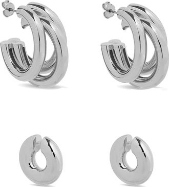Paco Rabanne Zilveren Hoops en Punk Ear Cuffs - Dames - Oorbellen - Grijs - ONE Size - Accessoires