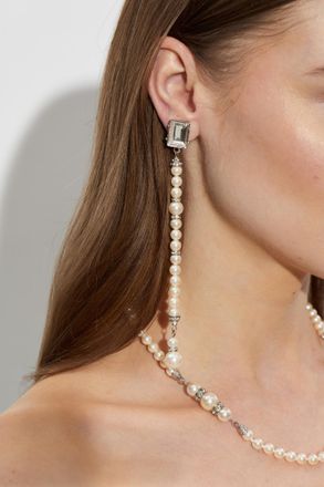 Alessandra Rich Clip-on Earrings With Faux Pearl, Womens, Cream