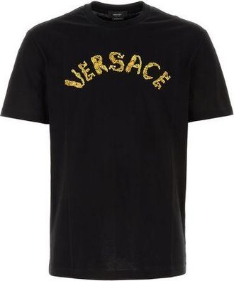 Versace Mens Logo Embroidery Cotton T-shirt - Black - Size Small