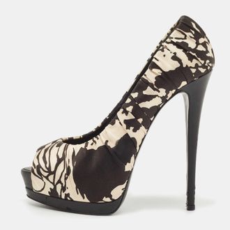 Giuseppe Zanotti Two Tone Printed Satin Peep Toe Platform Pumps