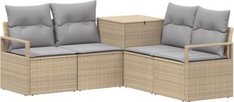 vidaXL Juego De Sof&aacute; 5 Uds. Beige Y Gris Claro Rat&aacute;n Sint&eacute;tico Y Acero Vidaxl