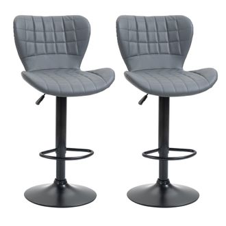HOMCOM Bar Stools Set Of 2 Grey Adjustable Height Swivel Bar Chairs In PU Leather With Backrest & Footrest - Home Living | TJ Hughes