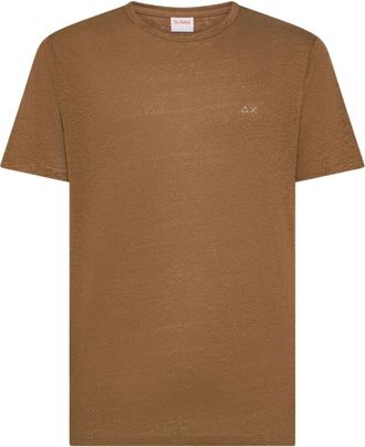 Sun 68 T-Shirt Jersey Linnen S/S - Heren - T-shirts - Bruin - S - Linnen - Tops