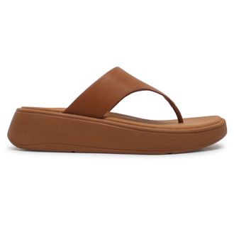 FitFlop F Mode Flatform Toe Post Leather Womens Comfort Sandals - Light Tan - Size:UK 6.5