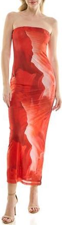 Bebe Printed Mesh Strapless Maxi Dress in Red at Nordstrom Rack, Size X-Small