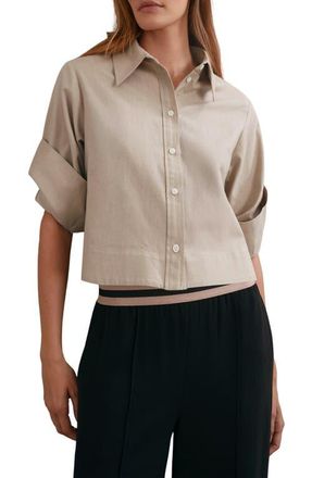Reiss Caylan Crop Button-Up Shirt in Neutral at Nordstrom, Size 12 Us