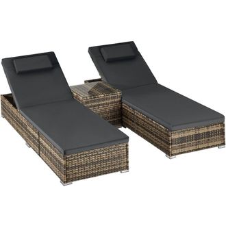 TecTake Carbonera Rattan Double Lounge Chair with Table, Adjustable Backrest in Natural | Size: 2 Seater