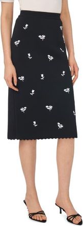 CeCe by Cynthia Steffe Embroidered Midi Skirt in Rich Black at Nordstrom, Size X-Large