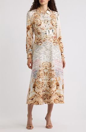 Elie Tahari The Seraphine Belted Maxi Shirtdress in Dream Map at Nordstrom, Size 16