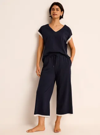 Miiyu Womens Lace-accent cropped pyjama pant