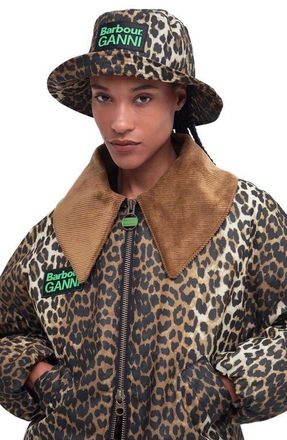 Ganni Waxed Cotton Bucket Hat in Leopard Print at Nordstrom, Size Small