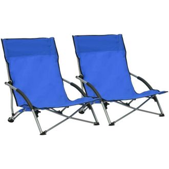 vidaXL Folding Beach Chairs 2 pcs Blue Fabric vidaXL